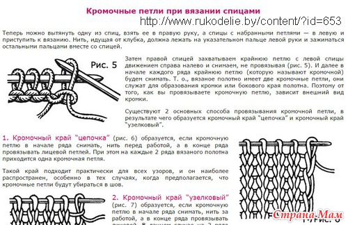 Кромочные петли при вязании шапки Кромочные петли при вязании шапки