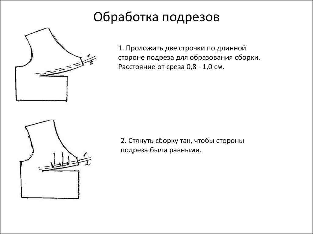 Сборка сшивание швейного изделия 2 класс технология. Обработка подреза. Обработка Подрезов в швейных изделиях. Подрез это в шитье. Строчка для образования сборок.